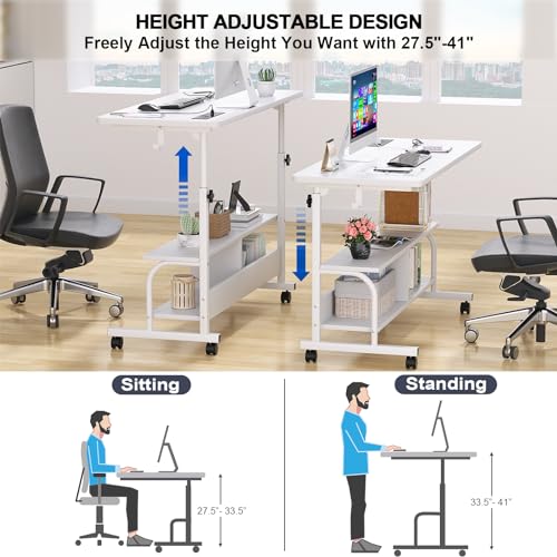 Armocity 47" Rolling Standing Desk with Charging Station for Couch Bed - color: White, size: 47''