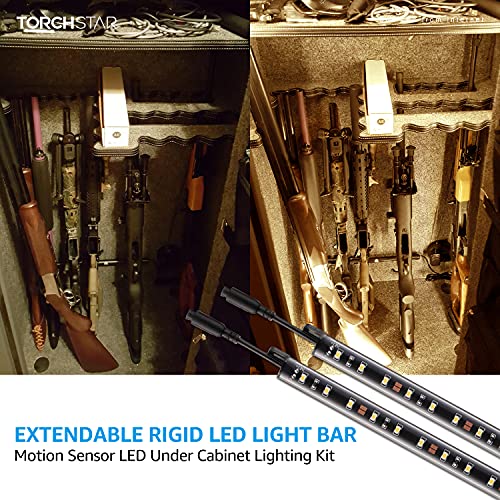 TORCHSTAR 4pcs 12 Inch LED Safe Lighting Kit, Motion Sensor, 3000K | UL Power Adapter, Input 100-240V, Linkable Gun Safe Light Bars, 600LM, for Under Cabinet Locker Closet Showcase, Warm White - color: Warm White (3000K)