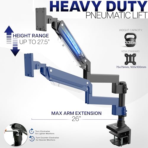 VIVO Premium Aluminum Tall Extended Monitor Arm for Ultrawide Monitors up to 49 inches and 33 lbs, Single Desk Mount Stand, Pneumatic Height Adjusting, Max VESA 100x100, Black, STAND-V101GT - size: tall, style: Non-USB