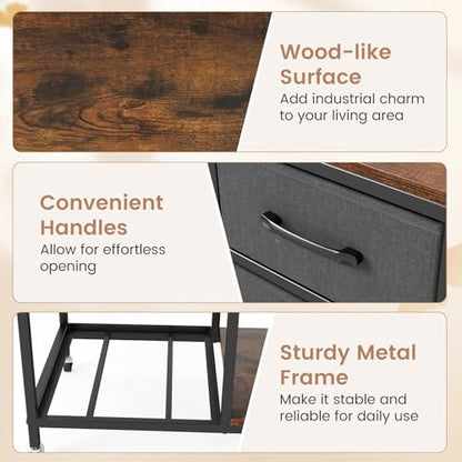 GOFLAME 3 Drawer Mobile File Cabinet with Charging Station, Rolling Printer Stand with Open Storage Shelves, Wooden Storage Cabinet on Wheels for Home Office (Rustic Brown and Gray) - color: Rustic Brown and Gray