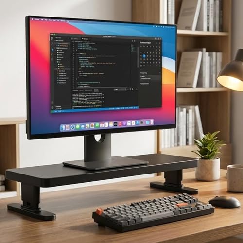 Adjustable Monitor Stand with 4 height options, Desk Shelf for Top of Desk Adjustable - color: Black