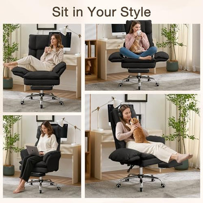 JOMEED Cloud Cross Legged Office Chair with Footrest and Flip Armrest,Black - color: Luxurious Black