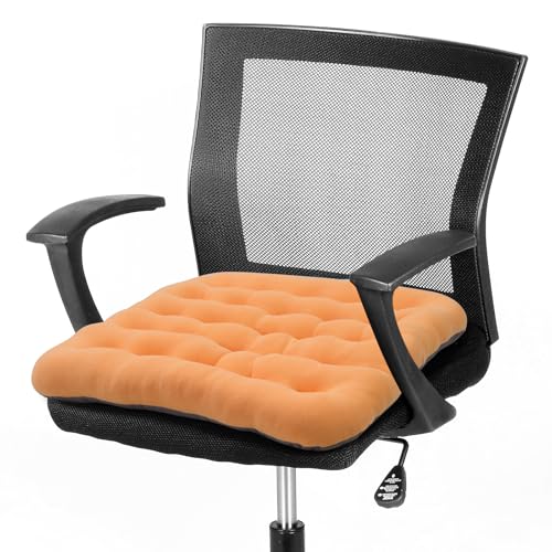BUYUE Good Support Office Chair Cushion Padded, Soft Velvet Comfortable Non-Slip Seat Cushion for Computer Desk Kitchen Chair (1 Count, Orange) - color: Orange