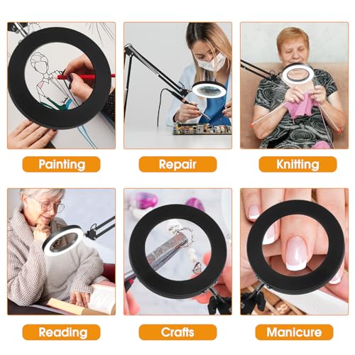 10X Magnifying Glass with Light, Clamp Design, 48 LEDs, Hands Free(Black)