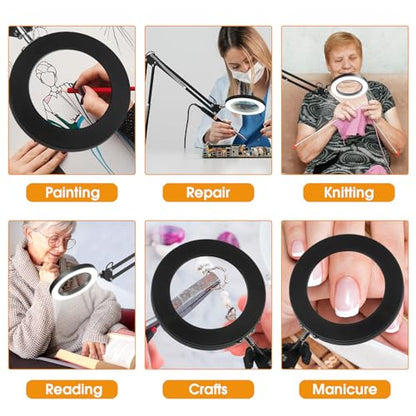 10X Magnifying Glass with Light, Clamp Design, 48 LEDs, Hands Free(Black)