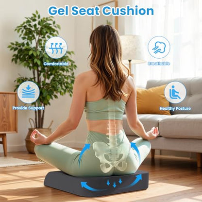 Wheelchair Seat Cushion - Cooling Gel & Memory Foam Office Chair Cushion with Non-Slip Bottom & Washable Cover, Ergonomic Car Seat Pillow for Sciatica, Tailbone, Back Comfort (Grey) - color: Grey