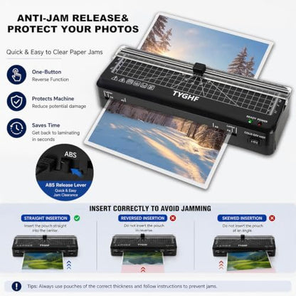 9 Inch Laminating Machine with 30 Sheets, A4 A5 A6 Thermal Cold Laminator - color: Black
