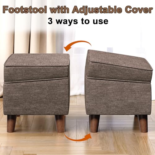 FAGAGA Storage Ottoman with Adjustable Cover, Soft Step Stool - color: Brown, size: 15.8"D x 18.5"W x 15.8"H