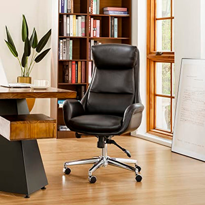 Glitzhome Mid-Century Modern Air Leatherette Adjustable Swivel High Back Office Chair, Black - color: Black