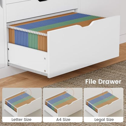 SEDETA 71" Executive Large L Shaped Electric Standing Desk, White | Height Adjustable Executive Desk with 3 Drawers and Cabinet,Sit Stand Up Home Office Desk with Power Outlets & Side Hook - color: White