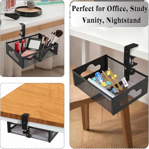 Under Desk Organizer 360° Swivel,No-Drill Clamp-On,Holds Up to 7lbs | 360° rotation,no-drill clamp,holds up to 7lbs, cup holder,mesh storage,office/kitchen/art use - size: without holder cup