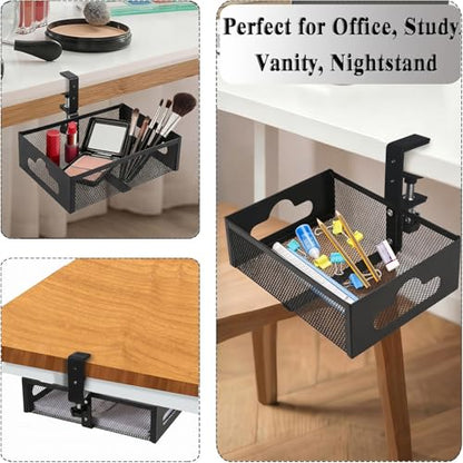 Under Desk Organizer 360° Swivel,No-Drill Clamp-On,Holds Up to 7lbs | 360° rotation,no-drill clamp,holds up to 7lbs, cup holder,mesh storage,office/kitchen/art use - size: without holder cup