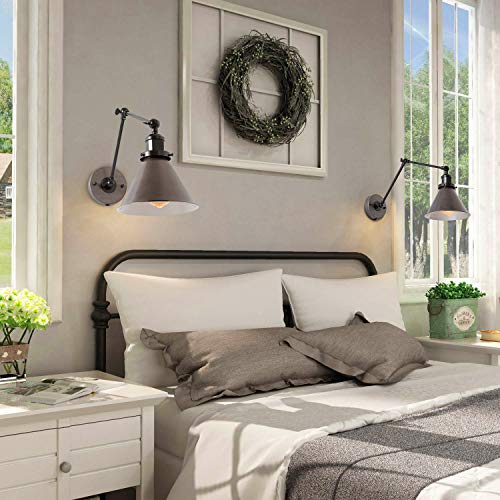 LNC Swing Arm Wall Lamp Adjustable Hardwired or Plug-in Sconces Lighting, (Brushed Dark Silver) A03466-A - color: White