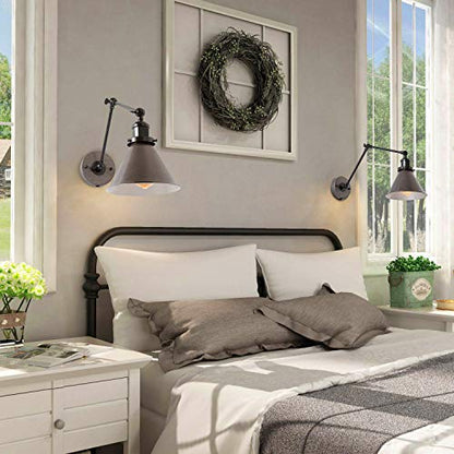 LNC Swing Arm Wall Lamp Adjustable Hardwired or Plug-in Sconces Lighting, (Brushed Dark Silver) A03466-A - color: White
