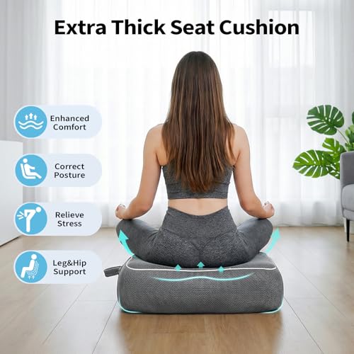 Thick Chair Cushions, Office Booster Seat Cushion to Tailbone Pain Relief, Non Slip Memory Thick Foam Cushion with Carry Handle 6"-Grey - color: Grey, size: 18"x16"x6"
