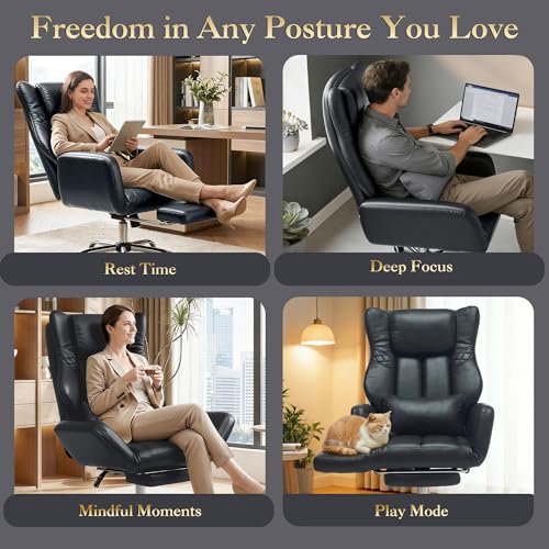 High Back Criss Cross Office Chair with Foot Rest & Flip Armrests | Big and Tall Criss Cross Gaming Chair, PU Leather Ergonomic Home office Computer Desk Chair, 155°Reclining with Lumbar Pillow - color: Black