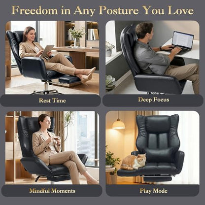 High Back Criss Cross Office Chair with Foot Rest & Flip Armrests | Big and Tall Criss Cross Gaming Chair, PU Leather Ergonomic Home office Computer Desk Chair, 155°Reclining with Lumbar Pillow - color: Black