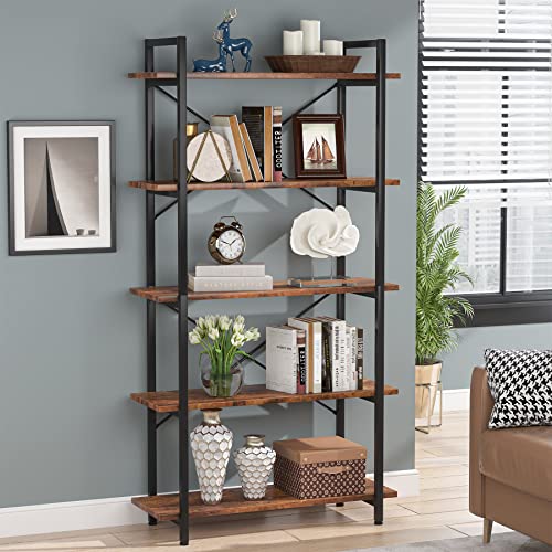 Tribesigns 5 Tier Bookshelf, Industrial Etagere Bookcase with Heavy-Duty Metal Frame, Rustic Tall Book Shelf Unit for Living Room, Study, Home Office (1, Rustic) - color: Rustic