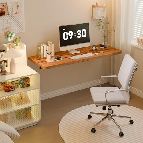 Dogsky Floating Wall Desk 48" x 16" - 300 lbs Heavy Duty Solid Pine - color: Golden Brown, size: 48" x 16"