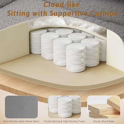 Wider Seat Office Chair with Flip Armrests for Criss Cross Legged&Cats, Big and Tall Executive Ergonomic Reclining Chair with Footrest&Lumbar Pillow, Teddy Fleece Desk Chair,Grey Vanity Chair - color: Grey