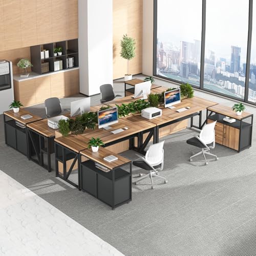 Tribesigns 63" Executive with Drawer Cabinet, L Shaped Desk and Lock lateral File Cabinet, 2 Piece Home Office Furniture Set with Drawers for Hanging File, (Brown, 63 inches) - color: Brown, size: 63 inches