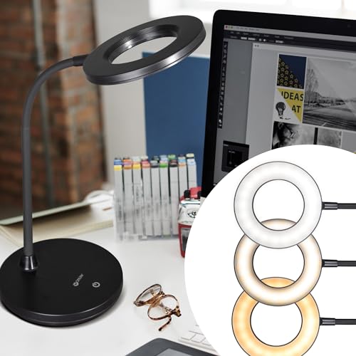 OttLite Vibe LED Ring Light, Rechargeable, 3 Color Temperatures, Black | ClearSun LEDs Reduce Eyestrain | 360-Degree Illumination | Flexible Neck | 5.5" Ring Light | USB-Powered or Rechargeable - color: Black Desk Light