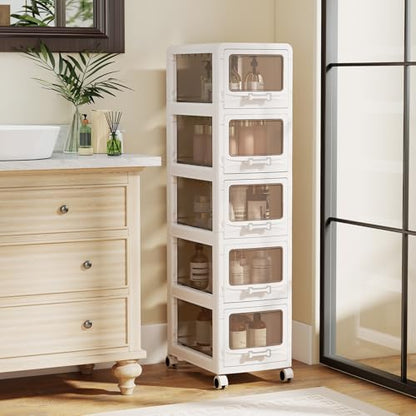 Giantex 5-Tier Rolling Storage Cart, Utility Cart with 5 Drawers & Lockable Wheels for School Art Craft Supplies, Plastic Organizer and Storage for Kitchen, Bedroom and Home Office - size: 5-Tier