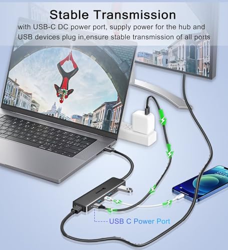 USB 3.0 to HDMI Adapter, USB 3.0 Hub with HDMI 1080P, USB-A&C Data & Power Ports, Docking Station Extender for Monitor, PC, Laptop, Desktop Support Windows 7/8/10 & Mac OS