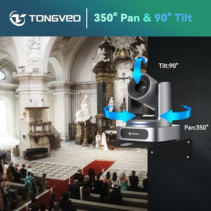 TONGVEO AI 4K PTZ Camera with Auto Tracking, 10X Optical Zoom Video Conferencing Camera, HDMI & USB 3.0 Plug and Play Webcam for Zoom, Teams, Church Worship, Live Streaming, Education - color: Grey