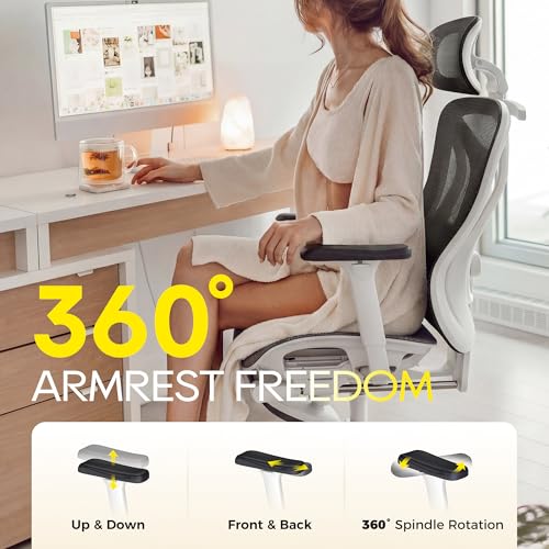 CYKOV Ergonomic Office Chair with Footrest - Adjustable Lumbar Support & Headrest, 90-160° Reclining Mesh Back Computer Chair - Home Office/Gaming, 350lbs Capacity (W-Black, Mesh) - color: W-black