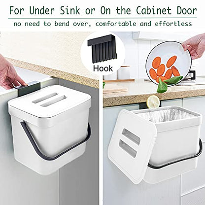 LALASTAR Trash Can with Lid, Wall-Mounted Under Sink Small Garbage Can for Kitchen, Bathroom, Hanging Plastic Trash Can, 1.8 Gallon, White - color: White