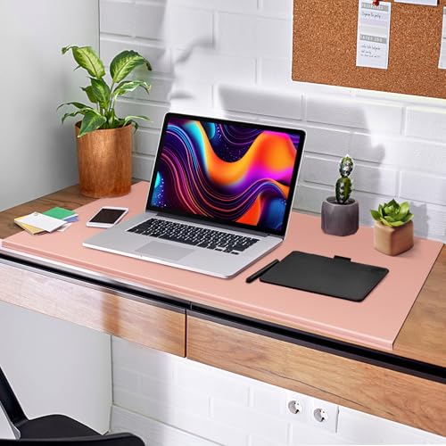 AKOZLIN 35.4"x 18.9" Soft PU Leather Surface Office Desk Mouse Mat Anti-Push Pad with Full Grip Fixation Lip Table Blotter Edge-Locked Protector Pink - color: Pink, size: 35.4"x18.9"