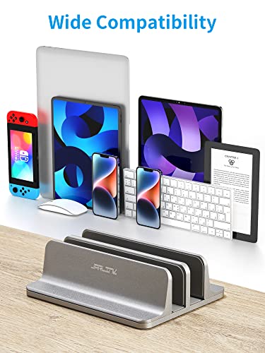 JARLINK Double Vertical Laptop Stand, Adjustable Aluminum Desk Dock, Black - color: Grey, size: 2-slot