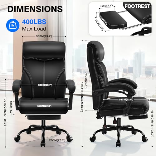 AreShark Ergonomic Office Chair with Footrest - High Back Executive Leather Desk Chair, Breathable Reclining Computer Chair with Lumbar Support, Heavy Duty Swivel Task Chair for Home Office & Gaming - color: Ebony