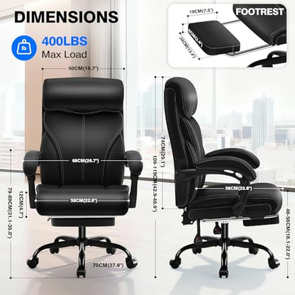 AreShark Ergonomic Office Chair with Footrest - High Back Executive Leather Desk Chair, Breathable Reclining Computer Chair with Lumbar Support, Heavy Duty Swivel Task Chair for Home Office & Gaming - color: Ebony
