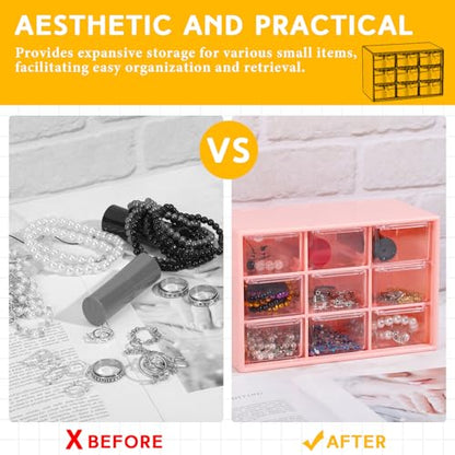 Wenqik 2 Pcs Mini Storage Drawers with 9 Clear Drawers,Pink - color: Pink