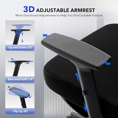 Ergonomic Office Chair Mesh – Adjustable Lumbar 3D Armrests High-Back Desk - color: Black-pf1