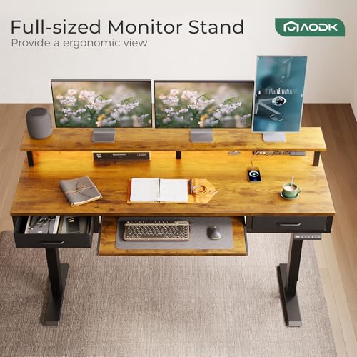 AODK 63 Inch Standing Desk with Drawers & Keyboard Tray, Rustic Brown - color: Rustic Brown, size: 63 Inch