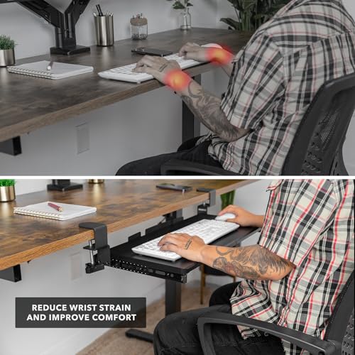Mount-It! 24” Clamp-On Under Desk Keyboard Tray, Slide-Out Keyboard Drawer for Desk, Ergonomic Pull-Out Platform with Smooth Gliding Tracks, No-Drill C-Clamp Mount, Under Desk Keyboard Holder - size: 24" x 11"