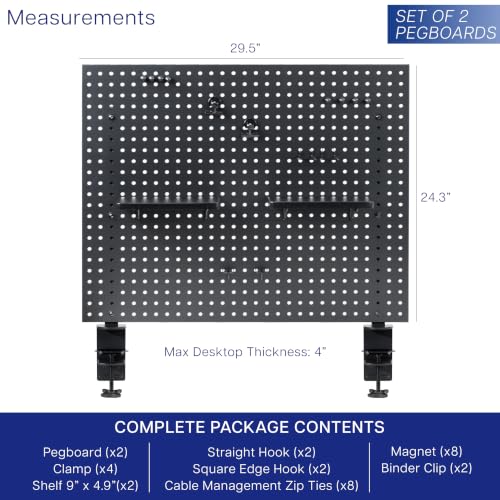 VIVO Black Clamp-on 60 x 24 inch Desk Pegboard, PP-DK30B-2 - color: Black, size: 60"