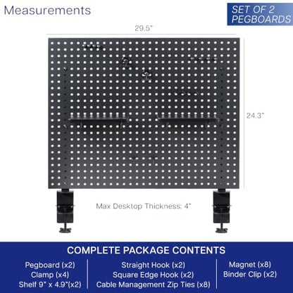 VIVO Black Clamp-on 60 x 24 inch Desk Pegboard, PP-DK30B-2 - color: Black, size: 60"