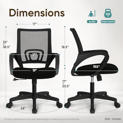 ETONEX Office Chair with Ergonomic Mid Back Cushion Lumbar Support Adjustable Swivel Rolling Computer Gaming Desk Chair Comfy Mesh Seat Wheels Home Executive Use (1, All Black) - color: All Black