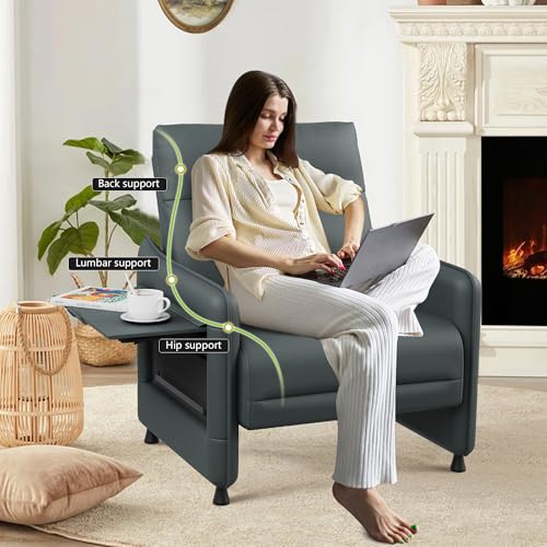 Alunaune Upholstered Living Room Chair Armchair, Mid Century Accent Chair, Reception Couch Slipper Club Lounge Chair Guest Comfy Single Sofa with Sidetable for Bedroom-Grey - color: Grey, size: 1 Chair