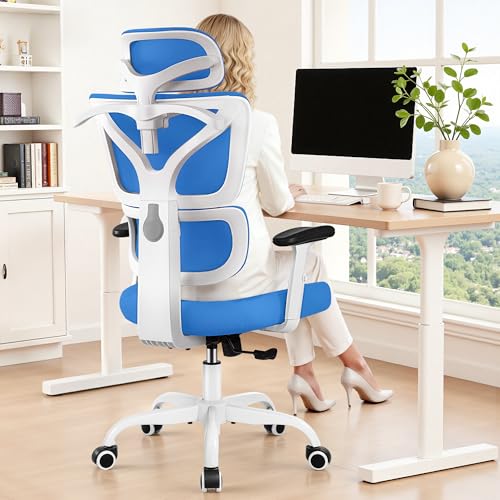 Ergonomic Office Chair High Back Desk Chair with Lumbar Support, Breathable Mesh Computer Chair with Adjustable Armrests Height, Reclining Swivel Big and Tall Gaming Chair for Home Office(Sky Blue) - color: Sky Blue