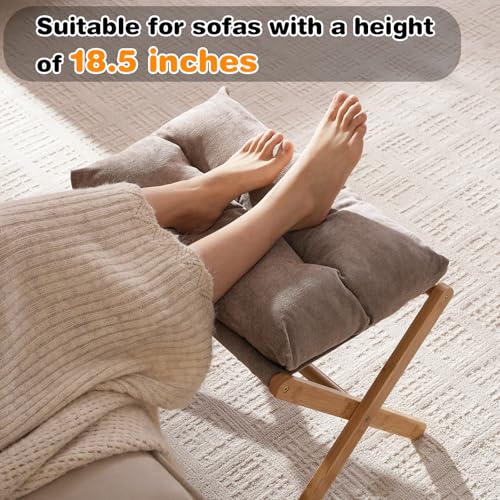 Baveke Folding Foot Stool, Small Accent Ottoman with Thick Cotton Cushion & Bamboo X Legs, Modern Padded Sofa Stool for Makeup Bedroom Living Room (Brown) - color: Light Brown, size: 21.3"D x 13.4"W x 18.5"H