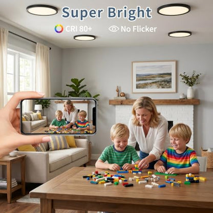 4 Pack 7.1 inch LED Flush Mount Ceiling Light, 5CCT&15W(Black) | 1500Lm,0.67 Ultra Thin, Low Profile,Round Ceiling Light Fixture for Living Room,Bedroom, Kitchen, Closet, Hallway,Hallway - color: Black, size: 7.1"-4pack