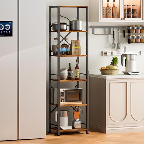Furologee 5 Tier Book Shelf, Tall Wide Bookshelf, Industrial Open Bookcase, Display Shelves Storage Organizer, Shelving Unit for Living Room, Home Office, Bedroom, Rustic Brown | 20'' Wide Industrial Storage Shelves with X Crossbar, Shelving Units for Bed