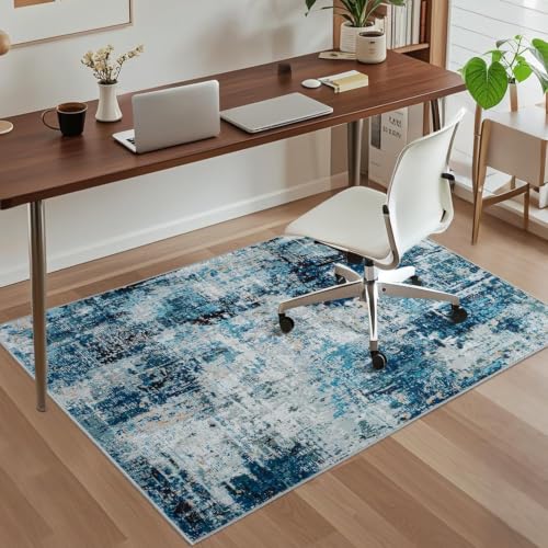 Office Chair Mat for Hardwood Floor, 48"x36" Easy Glide Computer Chair Mat Protector for Rolling Chair Under Desk Rug Nonslip Backing, Machine Wash - color: Blue Abstraction, size: 36"x48"