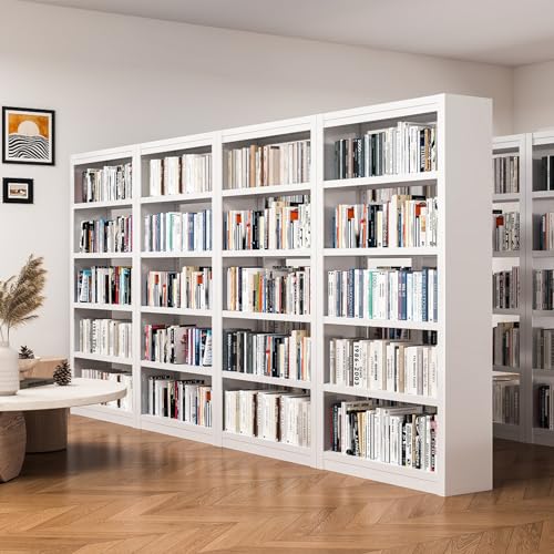 61" 5-Tier Metal Bookshelf,4 Adjustable Shelves,Large Capacity (White) - color: White, size: 61"H*27.5"W*11.8"D