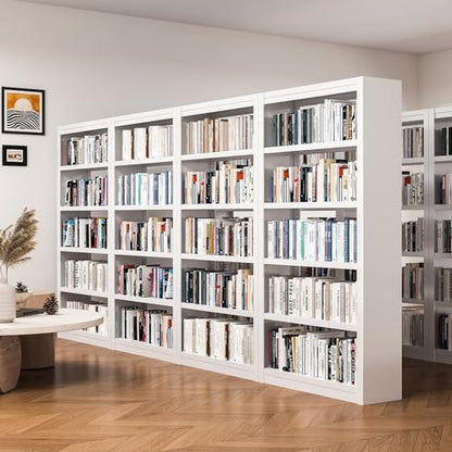 61" 5-Tier Metal Bookshelf,4 Adjustable Shelves,Large Capacity (White) - color: White, size: 61"H*27.5"W*11.8"D